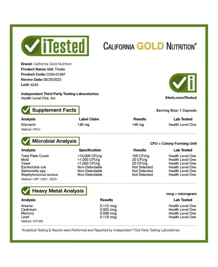 California Gold Nutrition, Milk Thistle Extract, EuroHerbs, European Quality, 175 mg, 60 Veggie Capsules