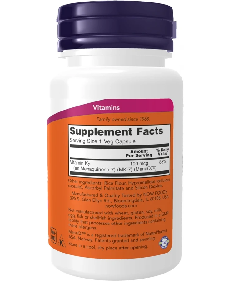 NOW Foods, MK-7 Vitamin K-2, 100 mcg, 60 Veg Capsules